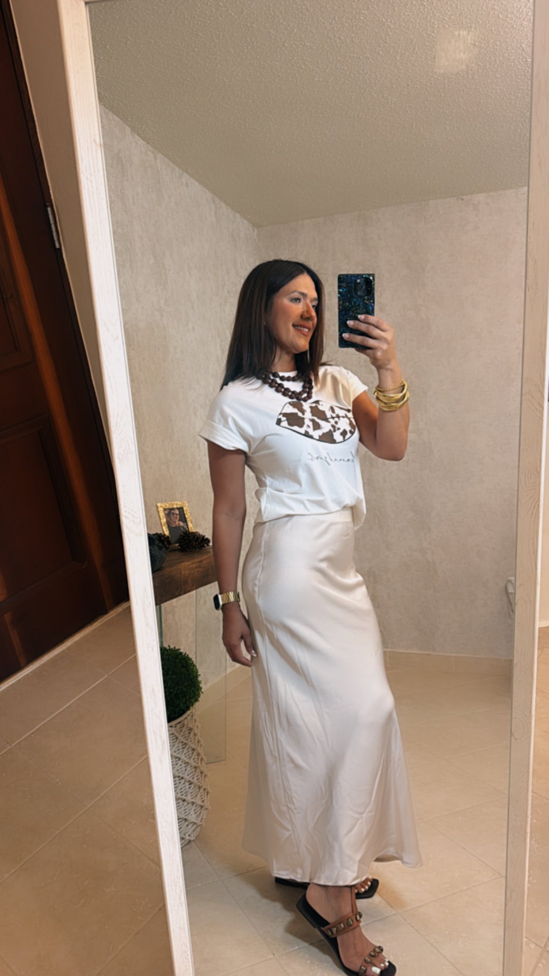 Beige Satin Skirt