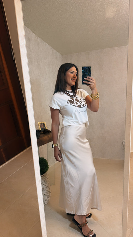 Beige Satin Skirt