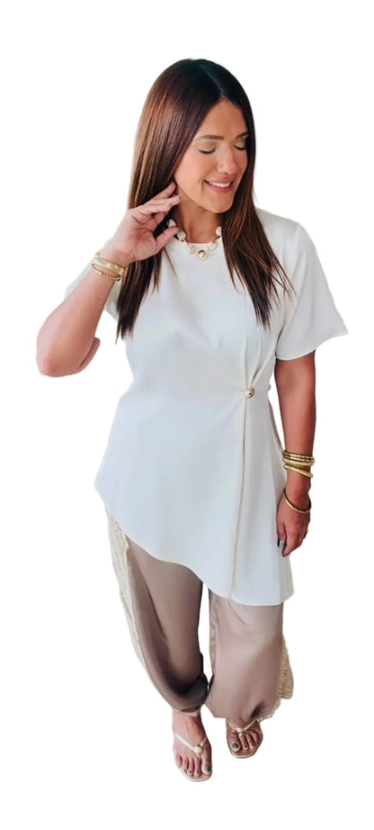 Asymmetrical beige blouse