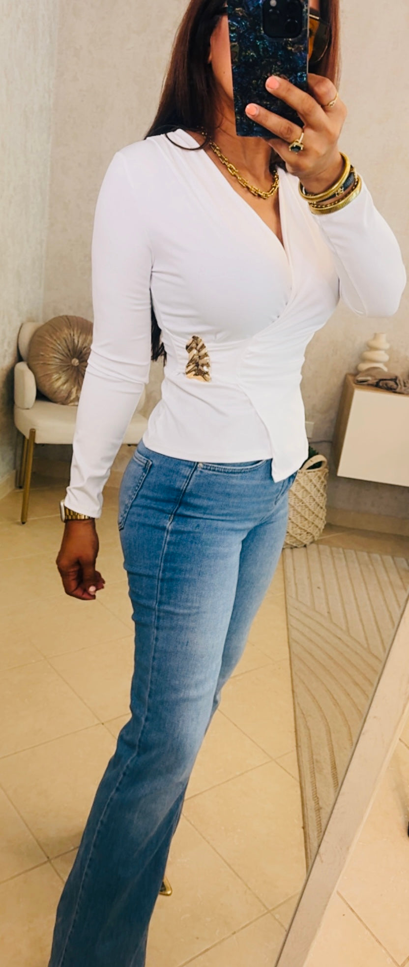 Gold Detail White Blouse