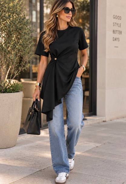 Asymmetrical Black Blouse