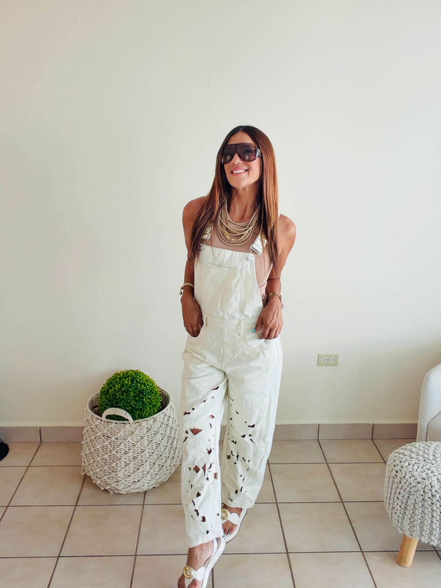Embroidered Overall Jumpsuit