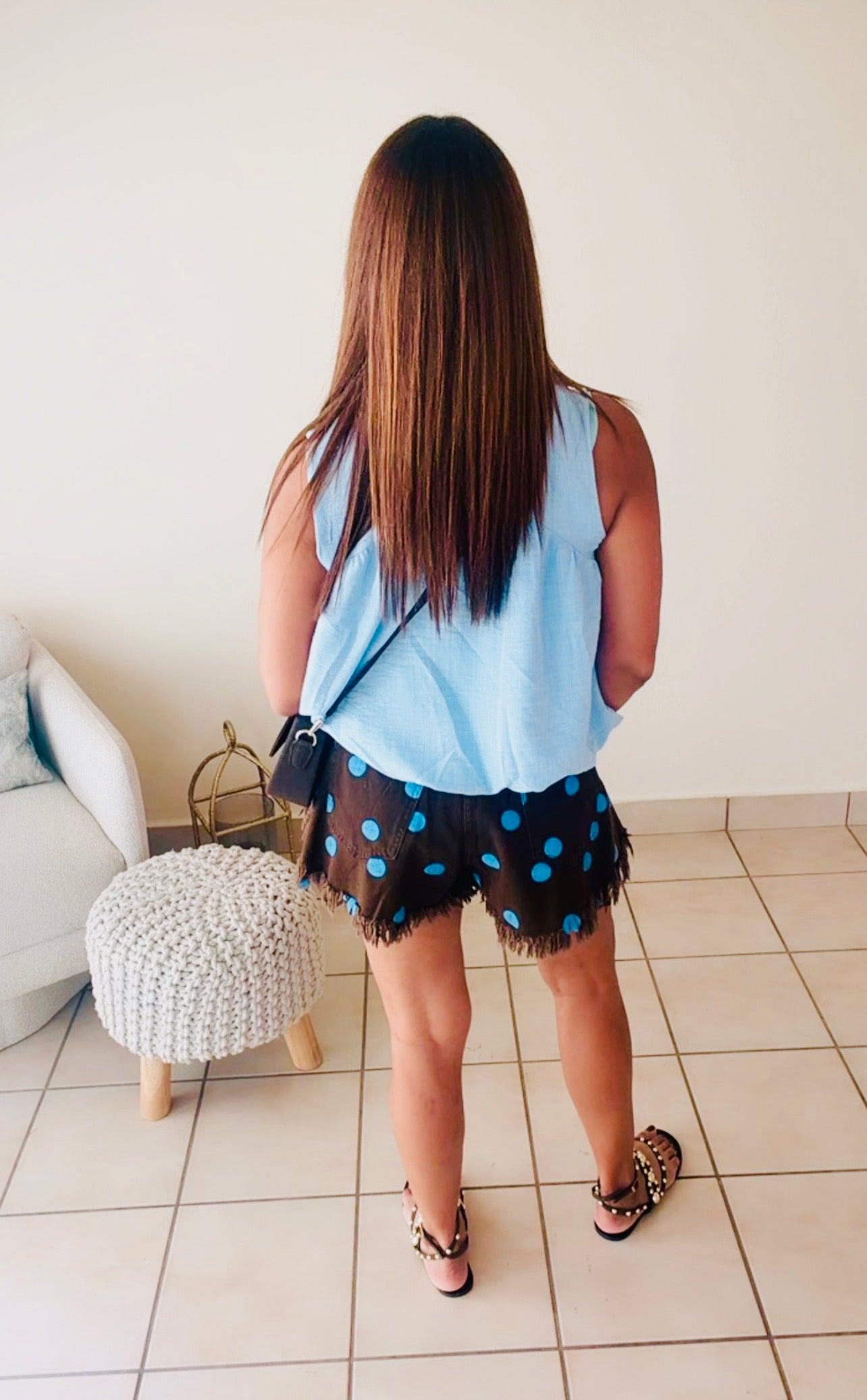 Blue Dot Fringe Shorts
