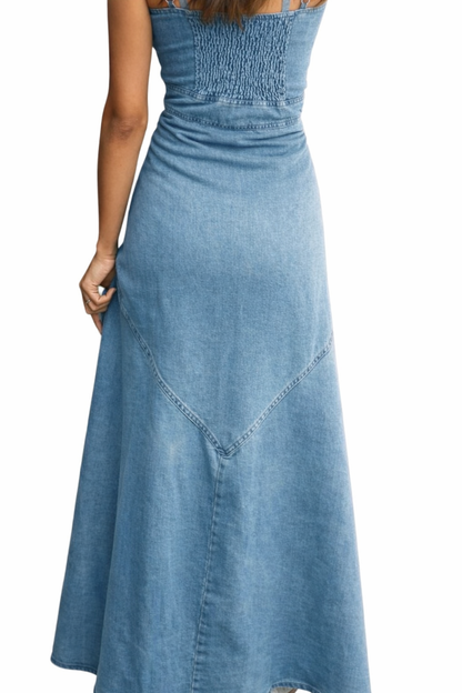 Button-front Denim Maxi Dress
