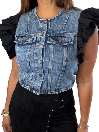 Denim Ruffle Vest