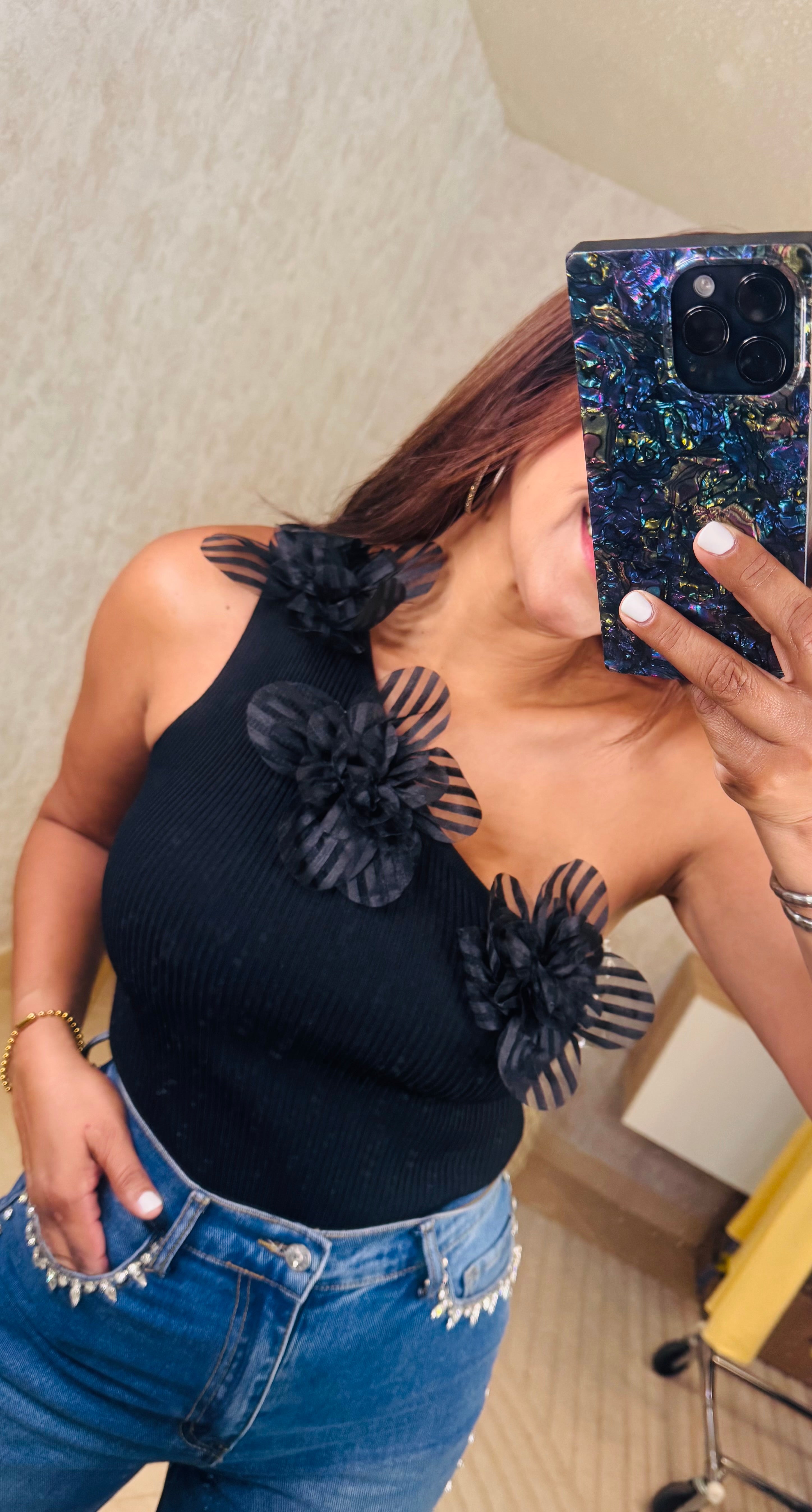 Black flower Bodysuite