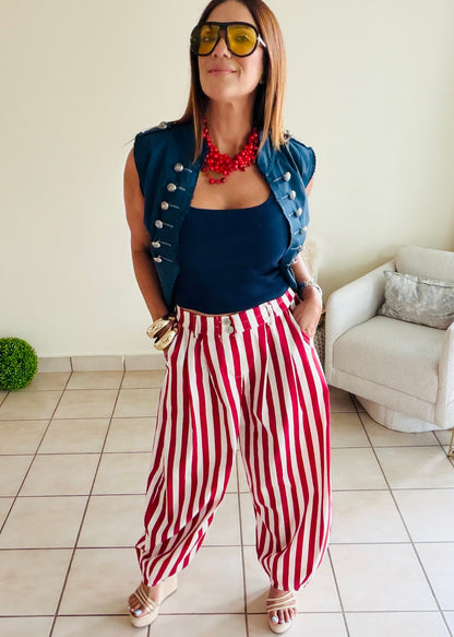 Striped Bow Red Pants