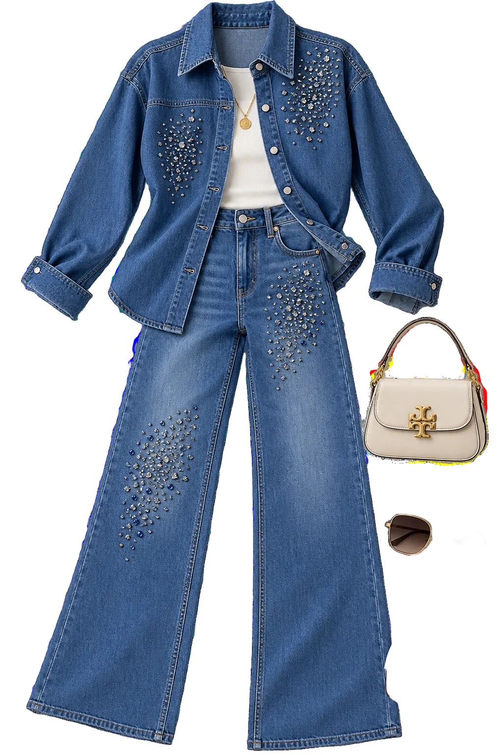 Embellished Wide Leg Jeans/Italian