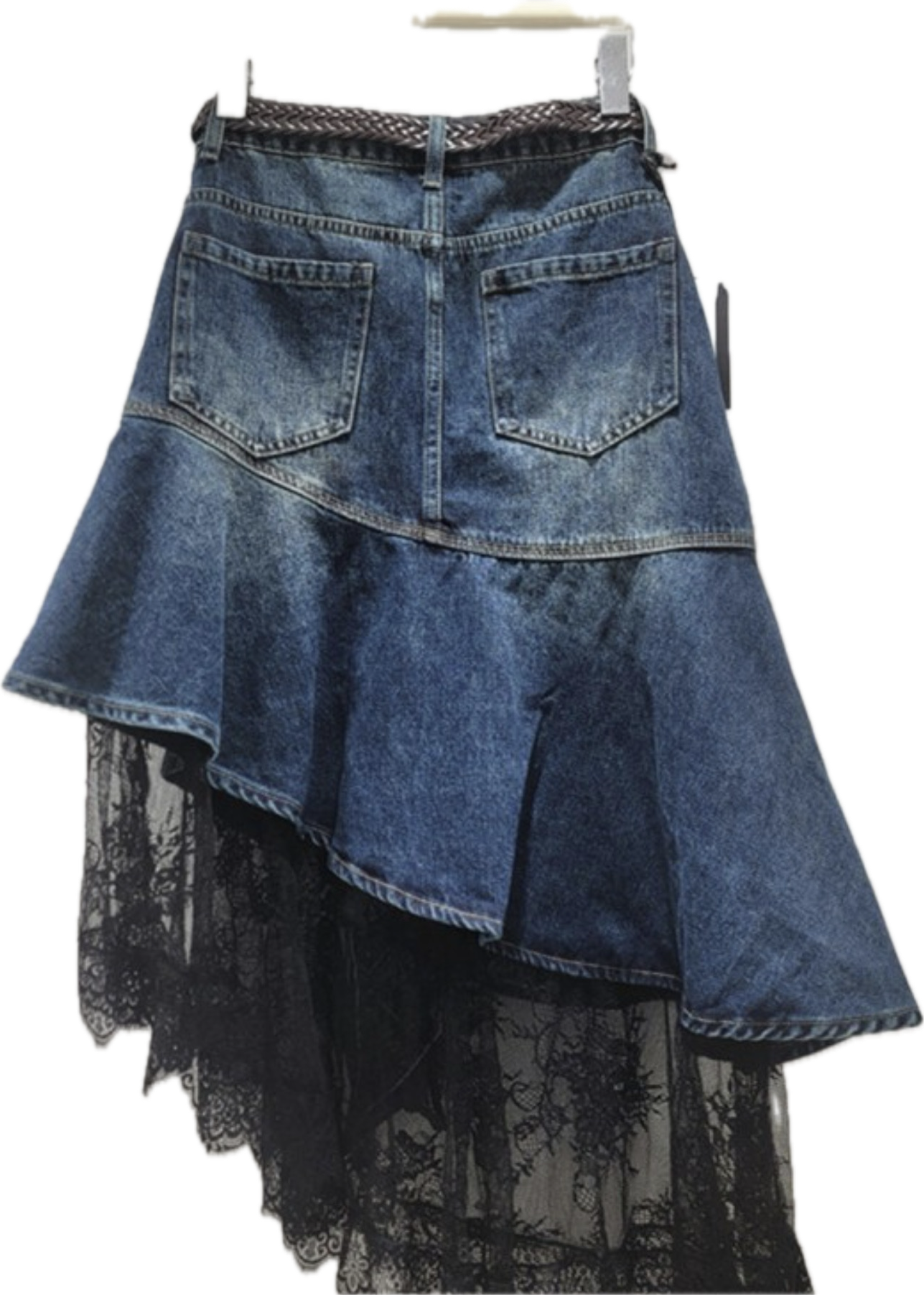Asymmetric Denim Lace Skirt