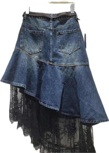 Asymmetric Denim Lace Skirt