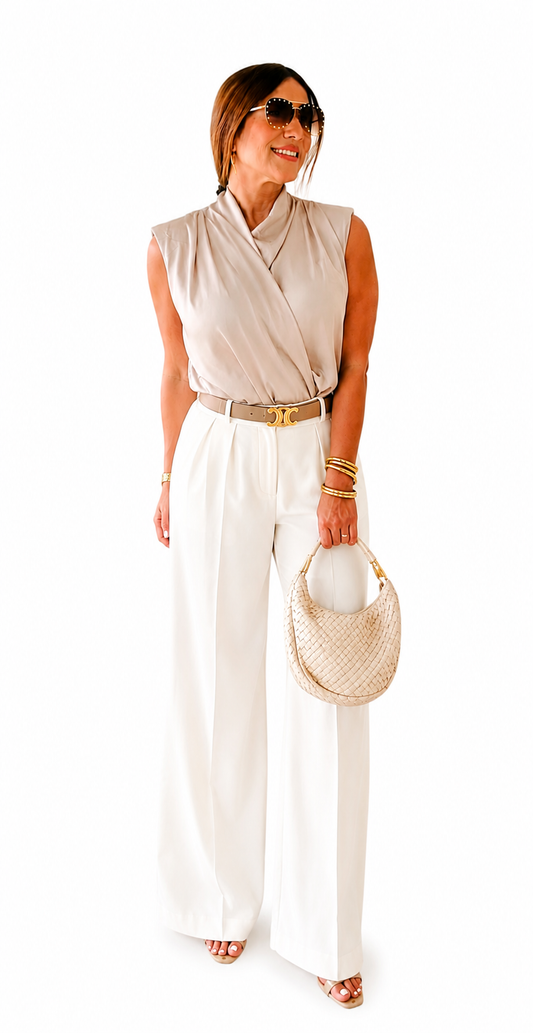 Satin High Neck Shoulder Pad/ Tan