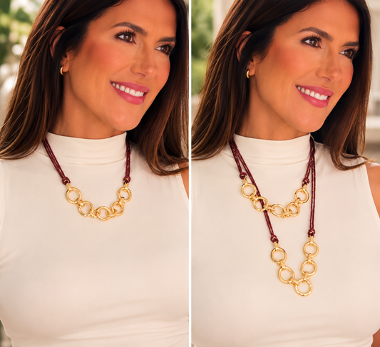 Burgundy Golden Links Necklace