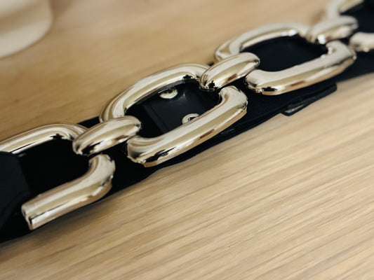 Dress Belt - Black and Silver One Size