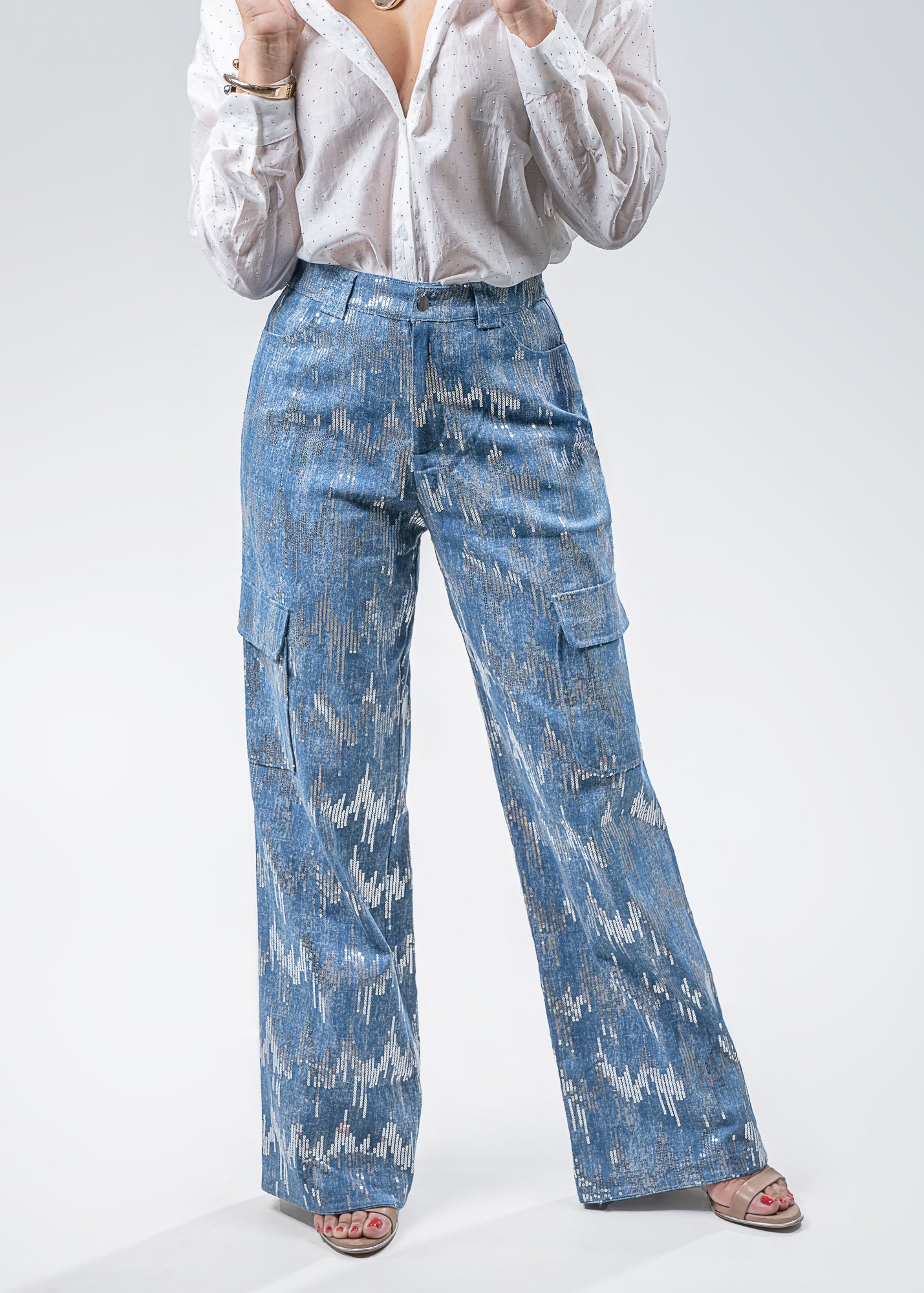 Blue Jeans Silver Rhinestone