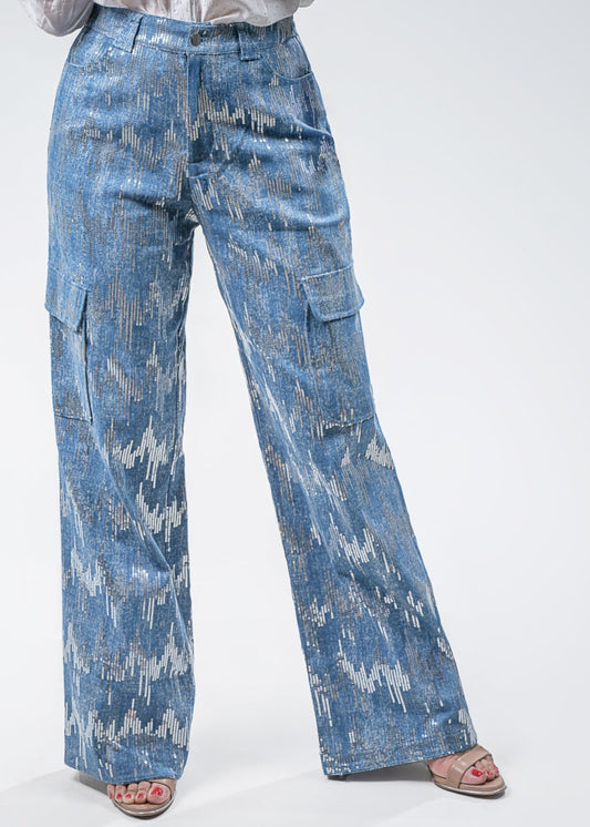 Blue Jeans Silver Rhinestone