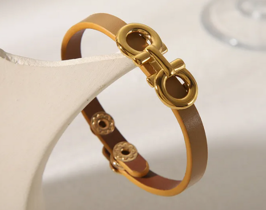Pulsera de cuero stainless steal_bangle_camel