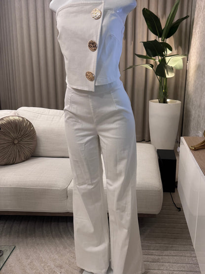Strapless Navy Jeans - Golden details