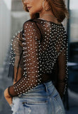 Lace Rhinestone Pearl Beads Sleeve Top